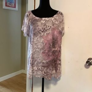 Essentials misses short sleeve lined lace floral print top size 0X